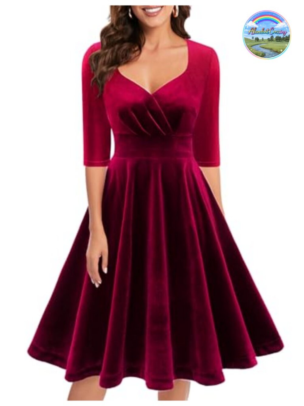 Velvet Long Sleeve Sweetheart Midi Dress Formal Cocktail Wedding Guest